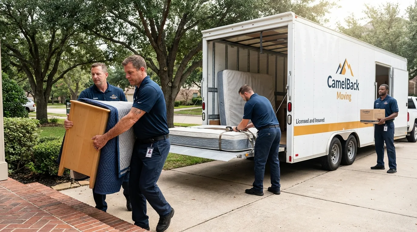 Crew loading residential truck for cross-state move from Factoryville, PA